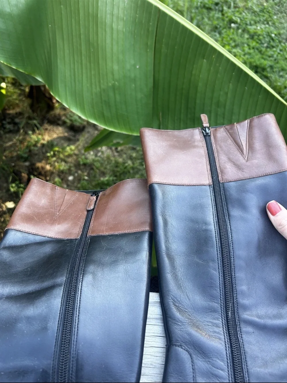 Cole Haan Leather Black And Brown Knee High Riding Boots Size 6.5B